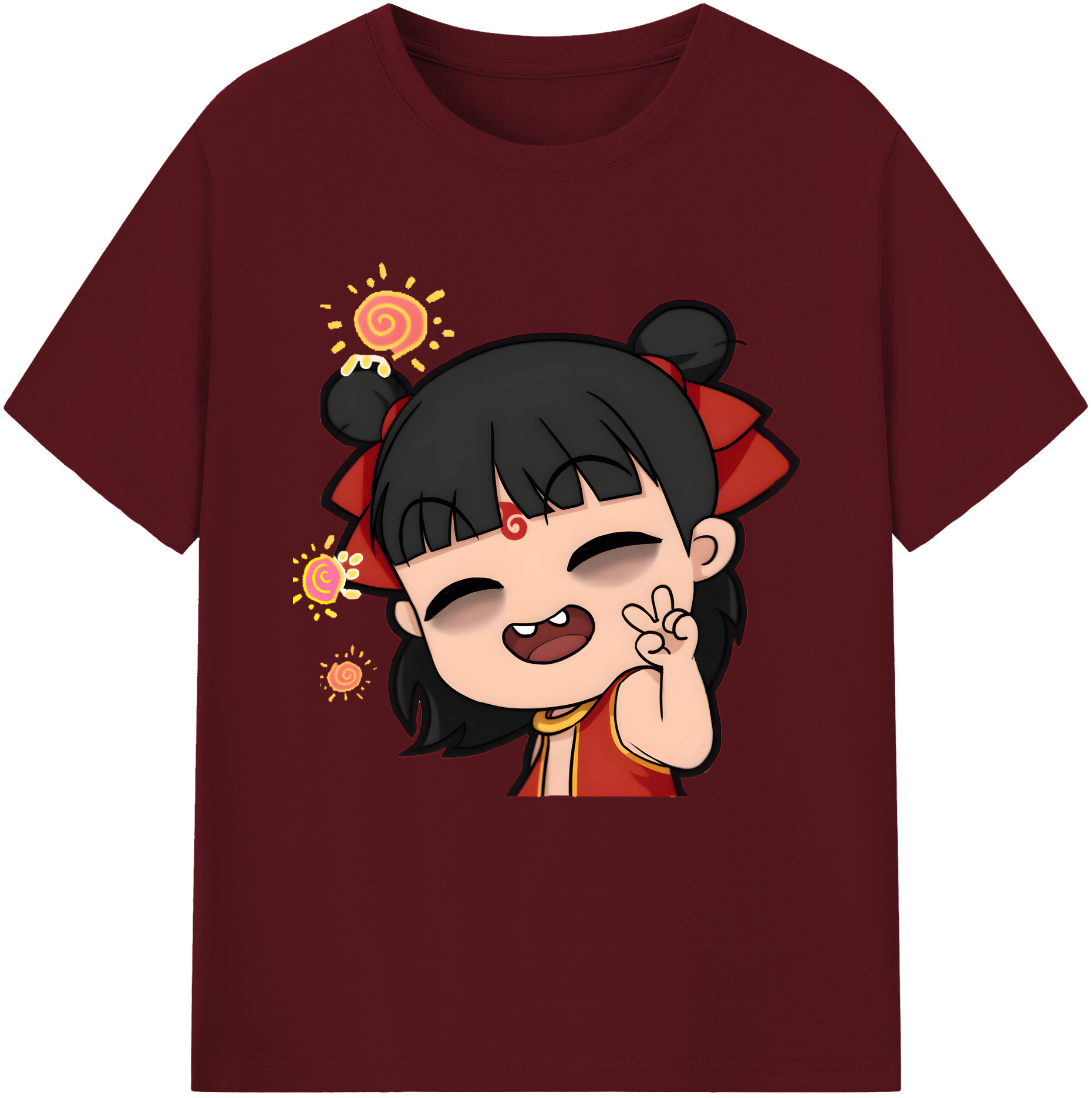 （画像用） Ne Zha 2 ナタ 魔童の大暴れ 綿100％半袖Tシャツ（フロントプリント）